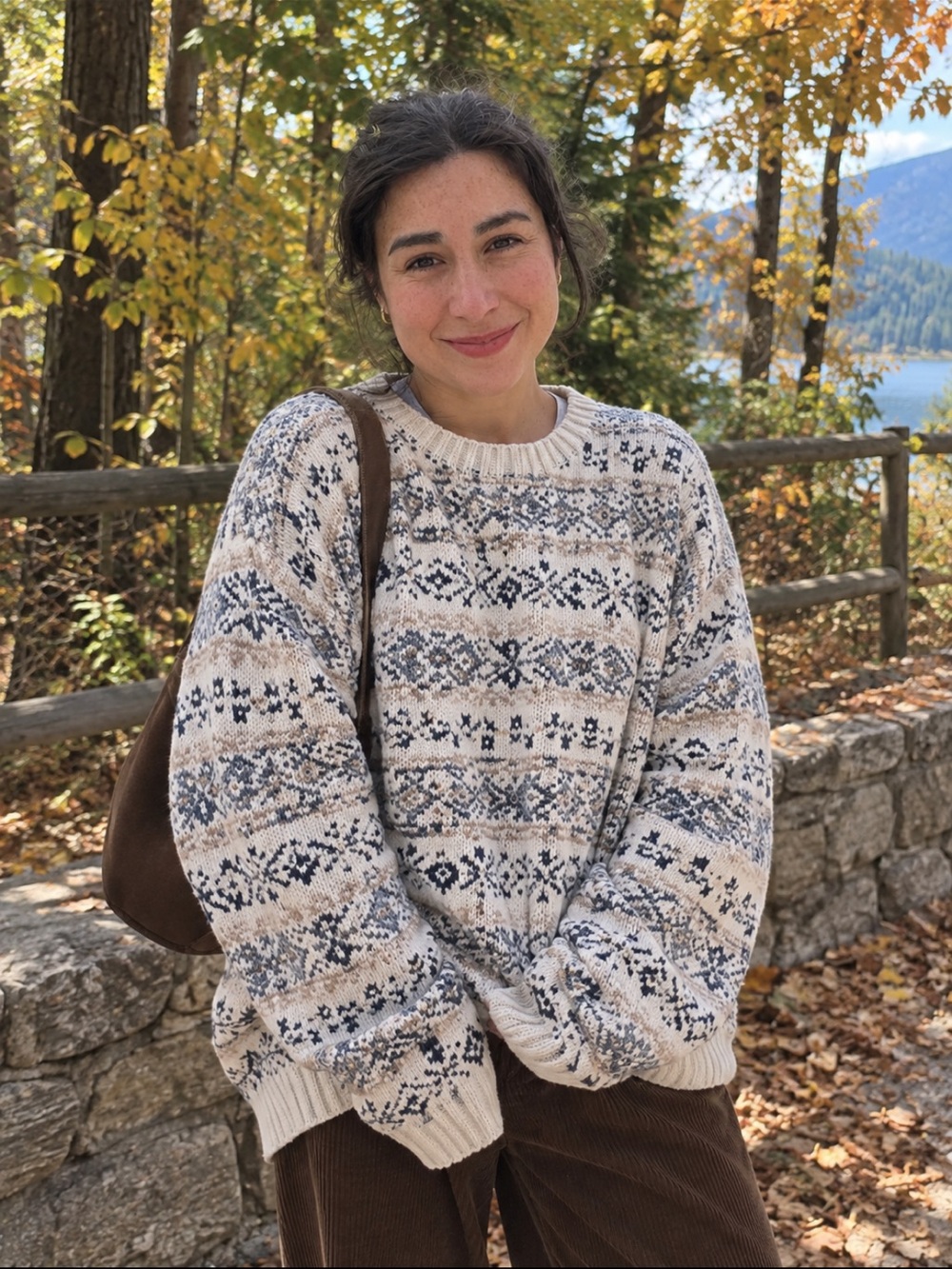 Alfred Dunner Cream & Navy Fair Isle Crewneck Sweater